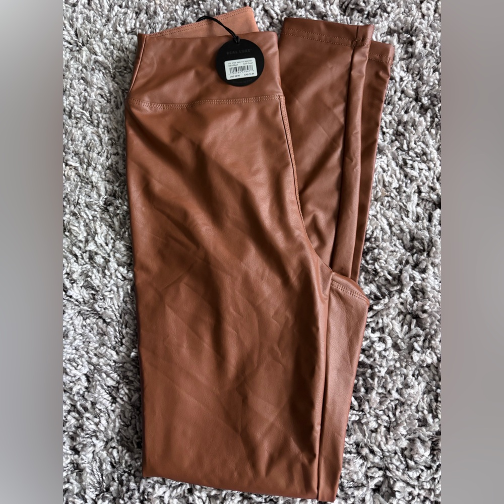 Offline by Aerie Faux Leather Dark Brown/Camel Leggings - NWT